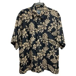Vintage Silk Traders Mens L 100% Silk Hawaiian Button Down Shirt Tropical Floral